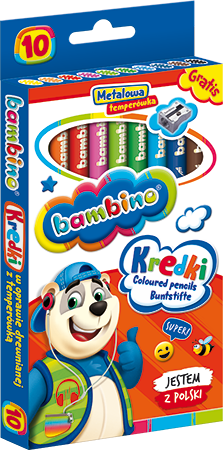 Kredki świecowe w drewnianej oprawie Bambino 10 kolorów